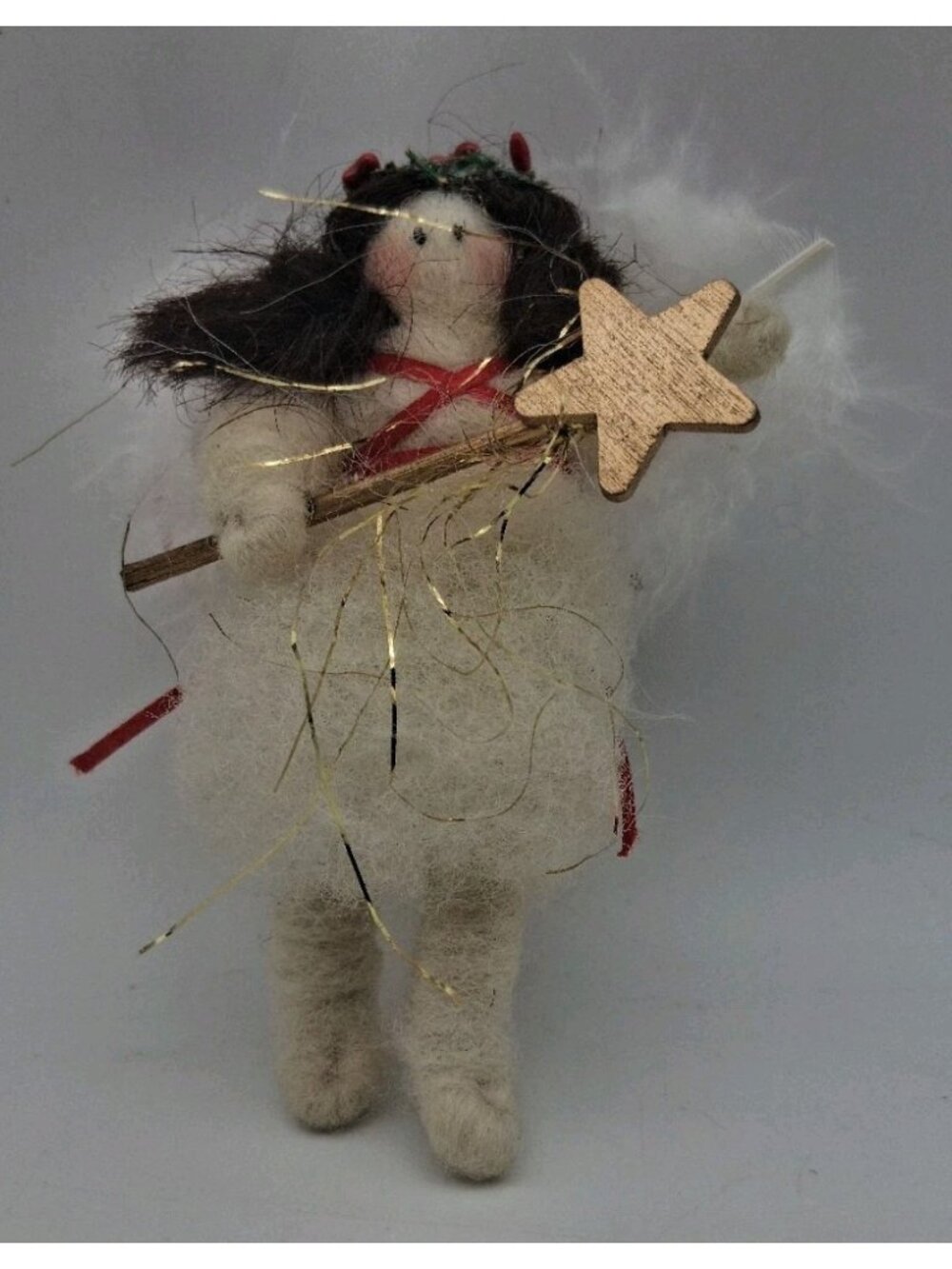 Felted Wool Christmas Angel Ornament Star Wand 4"